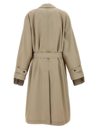 Maison Margiela Grey Layered Trench Coat With Belt In Beige