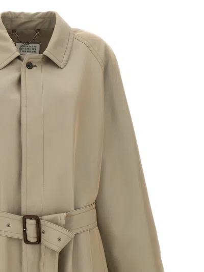 Maison Margiela Grey Layered Trench Coat With Belt In Beige