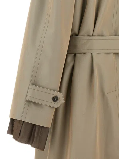 Maison Margiela Grey Layered Trench Coat With Belt In Beige