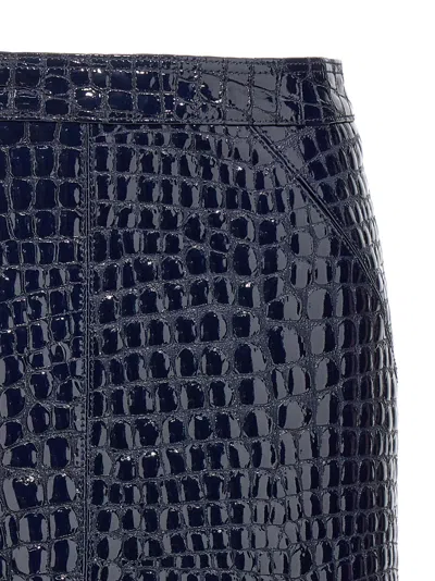 Tom Ford Black Leather Skirt In Blue