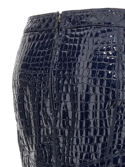 Tom Ford Black Leather Skirt In Blue