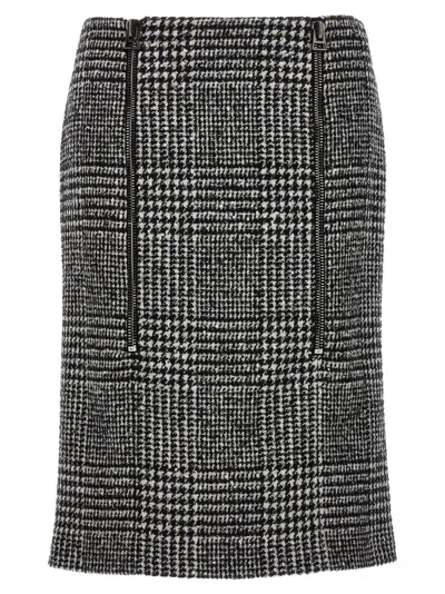 Tom Ford High-waisted Knee-length Fitted Houndstooth Skirt In White/black