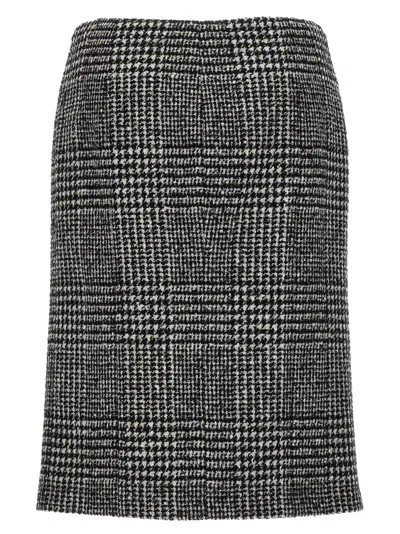 Tom Ford High-waisted Knee-length Fitted Houndstooth Skirt In White/black