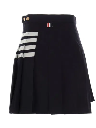 Thom Browne Back Pleated Mini Skirt With Striped Detail In Blue