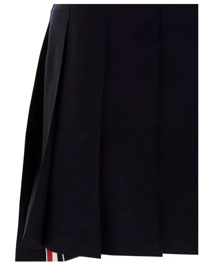 Thom Browne Back Pleated Mini Skirt With Striped Detail In Blue