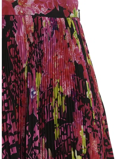 Versace Multicolor Asymmetric Pleated Mini-skirt With Logo Orchid Print In Polyester Woman In Multicolor