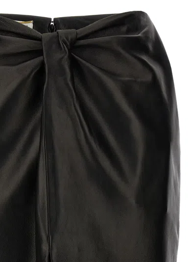 Saint Laurent Ruched Detail Leather Skirt In Black