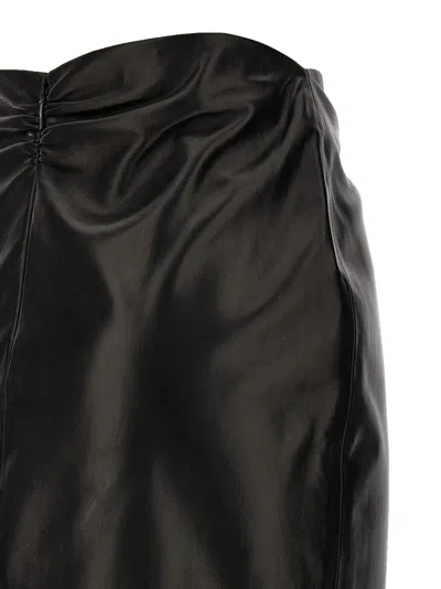 Saint Laurent Ruched Detail Leather Skirt In Black