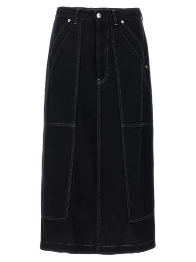 Mm6 Maison Margiela Lurex Stitching Midi Denim Skirt In Black