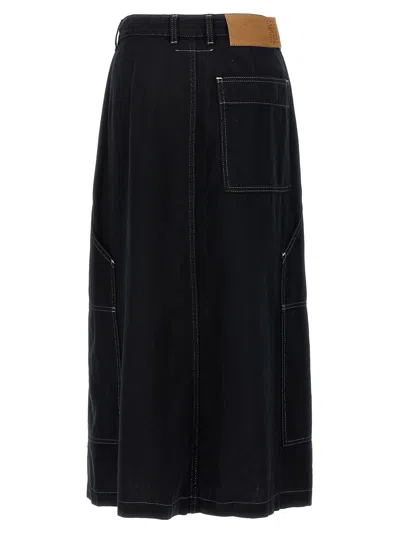 Mm6 Maison Margiela Lurex Stitching Midi Denim Skirt In Black