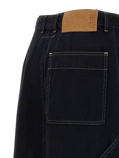 Mm6 Maison Margiela Lurex Stitching Midi Denim Skirt In Black