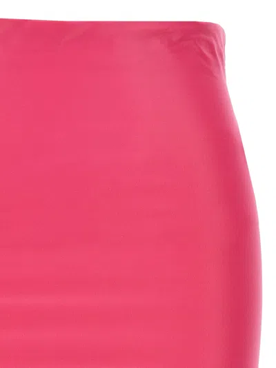 Attico High-waisted Knee-length Pencil Skirt Satin Finish In Fuchsia