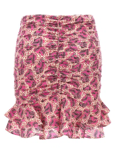 Isabel Marant Milendi Gathered Mini Skirt With Ruuffles In Fuchsia