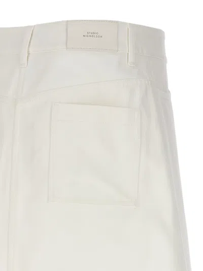 Studio Nicholson High-waisted Midi Skirt With Front And Back Pockets In 白色的