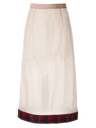 Maison Margiela Pendleton-check-hem Sheer Skirt In Pink