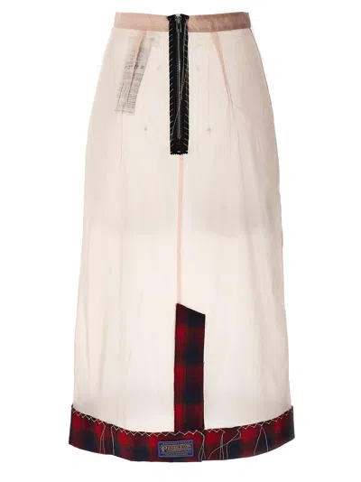 Maison Margiela Pendleton-check-hem Sheer Skirt In Pink