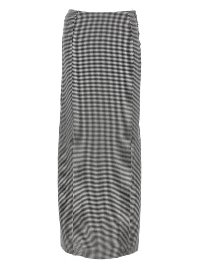 Thom Browne Houndstooth High-waisted Fitted Midi Skirt In 白色/黑色