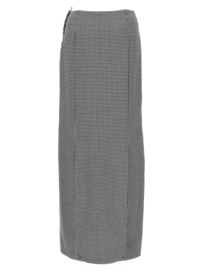 Thom Browne Houndstooth High-waisted Fitted Midi Skirt In 白色/黑色