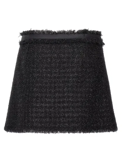 Versace Black Mini Lurex Skirt With Silver-tone Hardware In Black