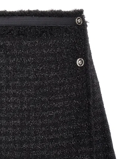 Versace Black Mini Lurex Skirt With Silver-tone Hardware In Black