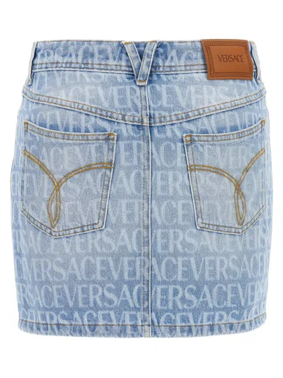 Shop Versace ' Allover' Skirt In Light Blue