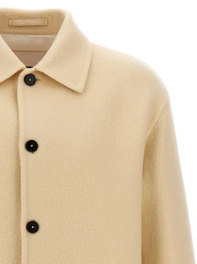 Jil Sander Tailored Wool Coat With Button Closure In Beige