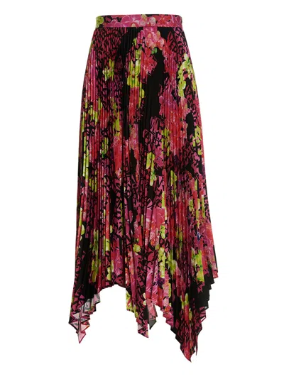 Versace Pleated Printed Crepe De Chine Skirt In Multicolor