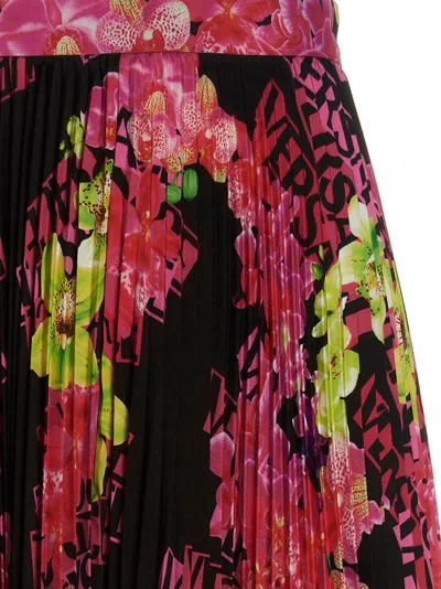 Versace Pleated Printed Crepe De Chine Skirt In Multicolor