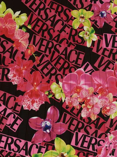 Versace Pleated Printed Crepe De Chine Skirt In Multicolor