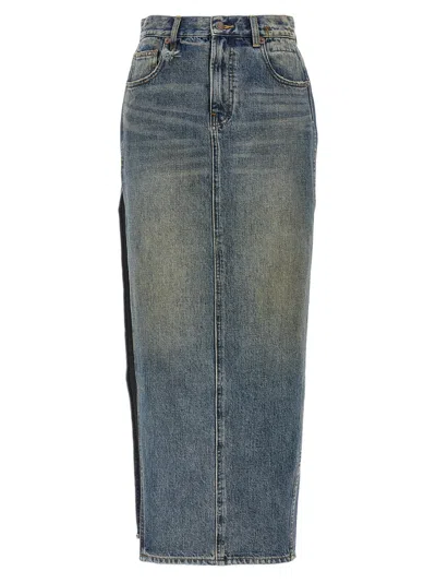 R13 Devon Side Slit Skirts Blue In Blue