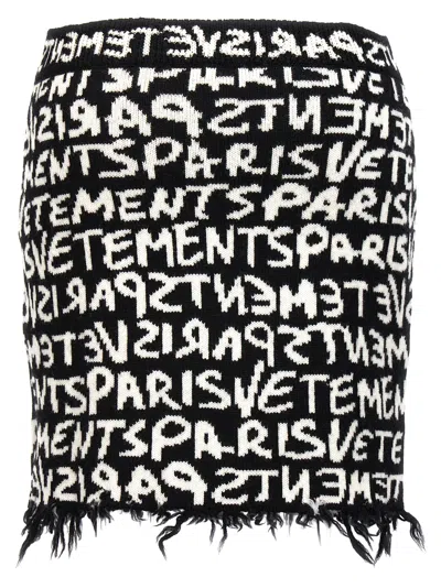 Vetements Paris Monogram High-waisted Mini Skirt In White/black