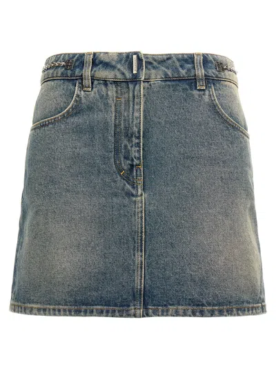 Givenchy Mini Skirt In Denim With Chain Details In 蓝色的