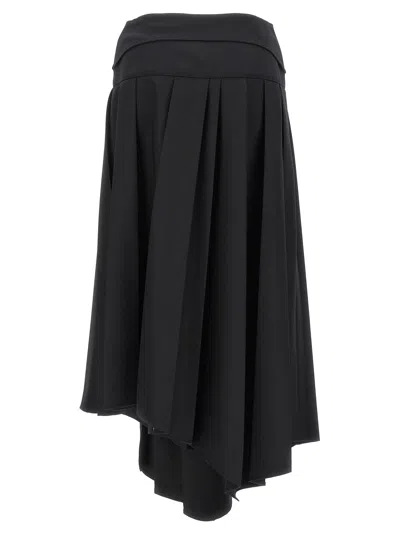 Off-white Pleated Midi Skirt In Tech Drill Fabric In Black