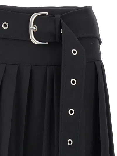 Off-white Pleated Midi Skirt In Tech Drill Fabric In Black