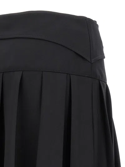 Off-white Pleated Midi Skirt In Tech Drill Fabric In Black