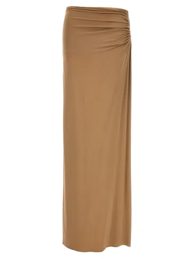 Magda Butrym Long Stretch Viscose Skirt With Side Draping In Beige