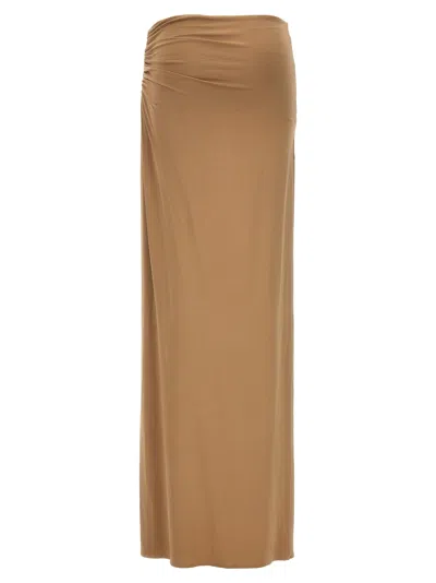 Magda Butrym Long Stretch Viscose Skirt With Side Draping In Beige