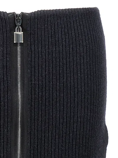 Tom Ford Panelled Leather And Cotton-blend Jersey Midi Skirt In Black