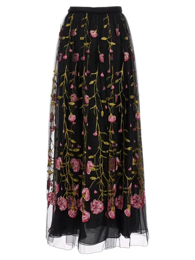 Giambattista Valli Floral-embroidered Tulle Maxi Skirt In 多色的