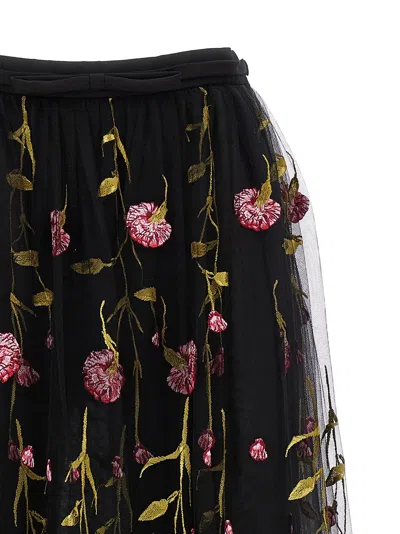 Giambattista Valli Floral-embroidered Tulle Maxi Skirt In 多色的