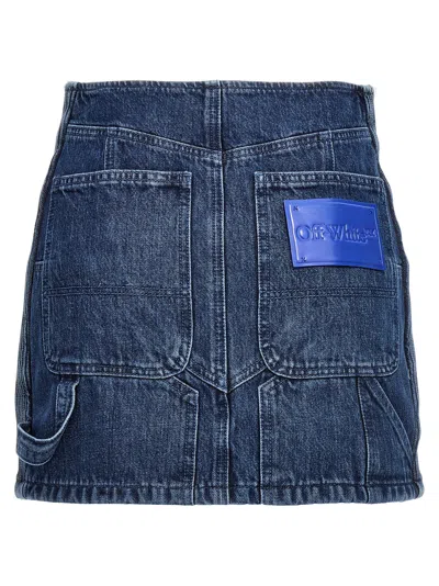 Off-white Low-waist Denim Miniskirt With 3d Detailing In Blue