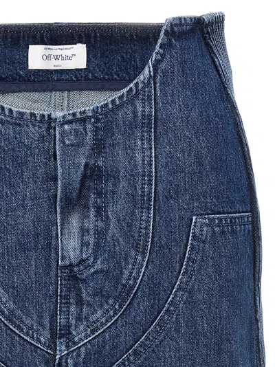 Off-white Low-waist Denim Miniskirt With 3d Detailing In Blue