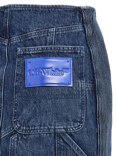 Off-white Low-waist Denim Miniskirt With 3d Detailing In Blue