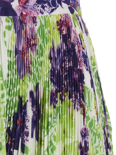 Versace Logo Orchid-print Pleated Asymmetric Skirt In 多色的