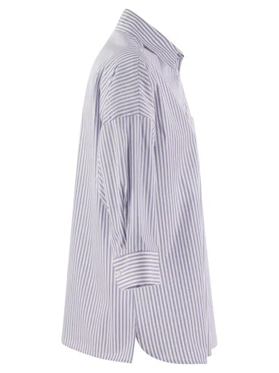 Shop Weekend Max Mara Giralda Soft Poplin Shirt In White/blue