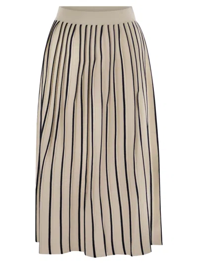 Shop Weekend Max Mara Finance Stretch Viscose Pleated Skirt In White/blue