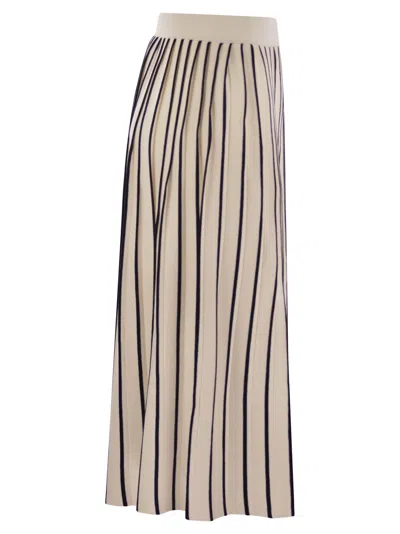 Shop Weekend Max Mara Finance Stretch Viscose Pleated Skirt In White/blue