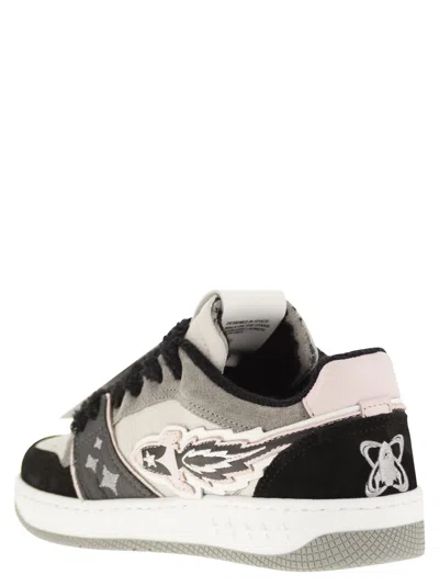 Shop Enterprise Japan Ej Egg Rocket Leather Trainers With Logo In White/black