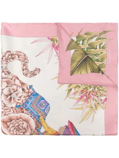 Shop Ferragamo India Print Silk Foulard In 白色的