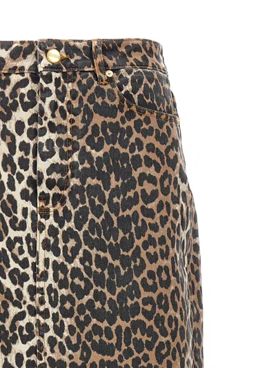 Ganni + Net Sustain Leopard-print Organic Denim Maxi Skirt In Brown